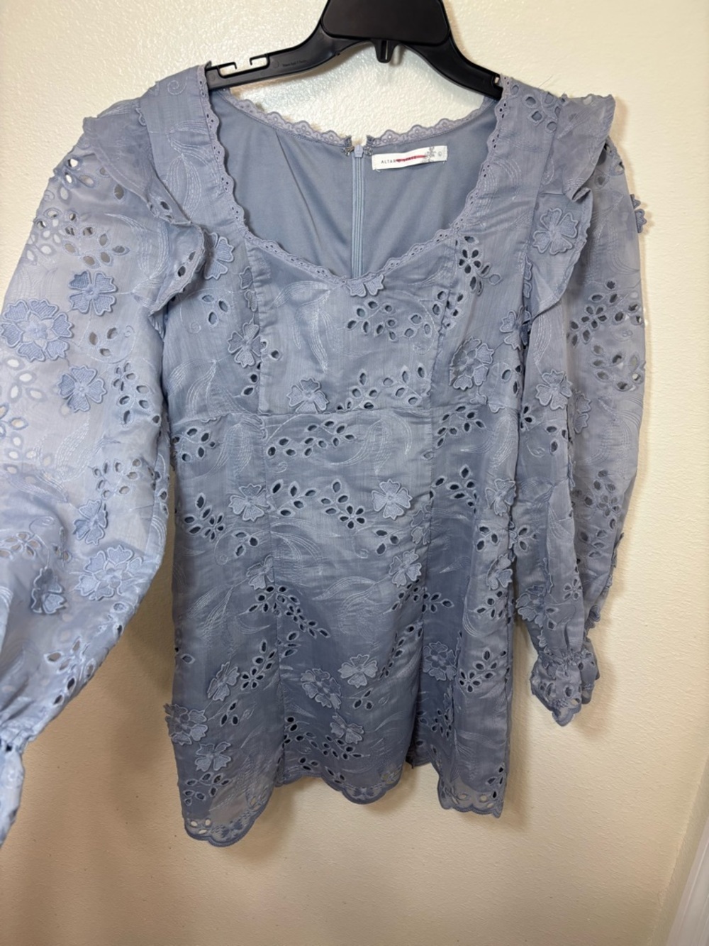 Altar'd State Light Lavender textured Floral Lace Long Sleeve Mini event Dress - Picture 2 of 8